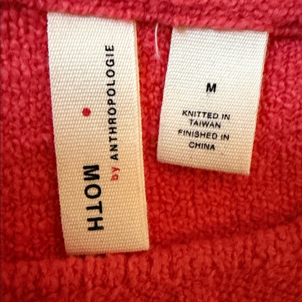 Anthropologie Moth Zurich Light Hoodie Chenille Knit Sweater Coral Size Medium - Picture 9 of 10